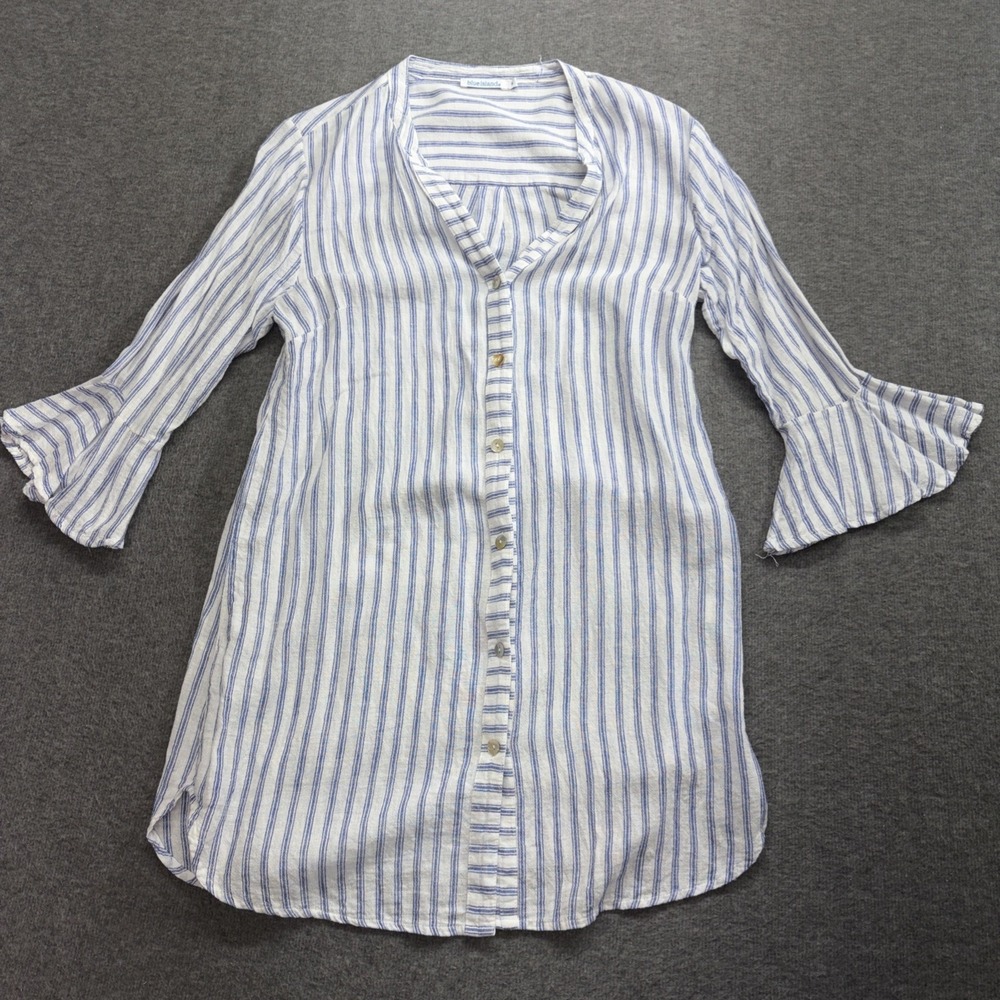 Blue Island Women's Blue‎ White Striped Linen Blend Dress Cover-Up Size Medium